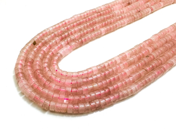 Natural Rose Quartz Heishi Beads: Polished Pink Rondelle Gemstone, 4mm - RD33