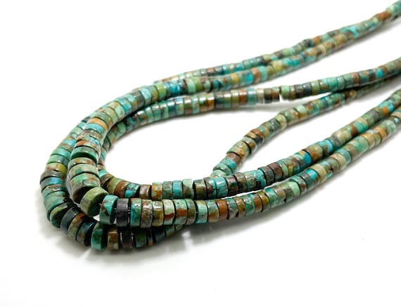 Natural Genuine Turquoise Polished Smooth Tube Cylinder Heishi Rondelle 2mm x 4mm ~ 3mm x 8mm Gemstone Beads - PGS362B