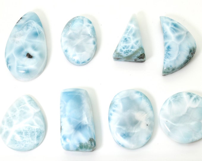 Natural Dominican Larimar Cabochon Chips Rock Stone Gemstone Variety Shape Flat Oval Beads for Pendant - PGL15