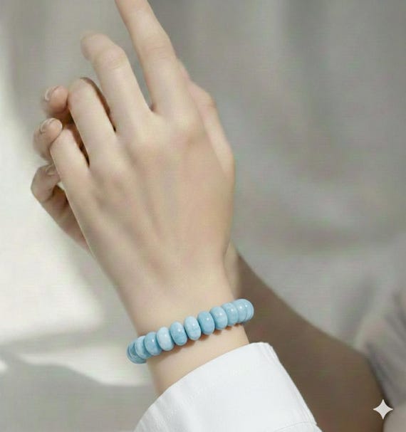 Light Sky Blue Jade 10mm Rondelle Gemstone Beads Stretch Elastic Cord Handmade Beaded Bracelet Accessories - PGBRD11