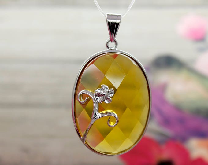 Natural Citrine Pendant Citrine Faceted Oval Gemstone Pendant Silver Plated