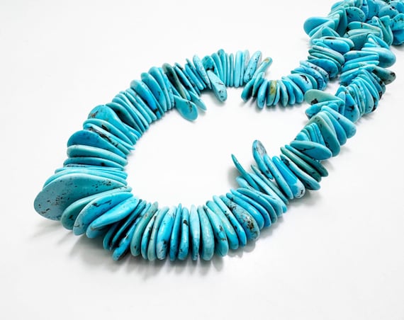Arizona Kingman Turquoise Graduated Flat Teardrop Gemstone Beads – 15.5" Strand | Natural Blue Turquoise | Jewelry Supplies PGS370TQ04