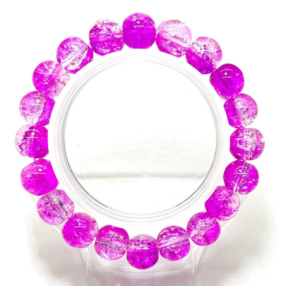 Crackle Quartz Handmade Cracked Crystal 10mm Polished Smooth Gemstone Bracelet (Purple Clear) - PGB238E