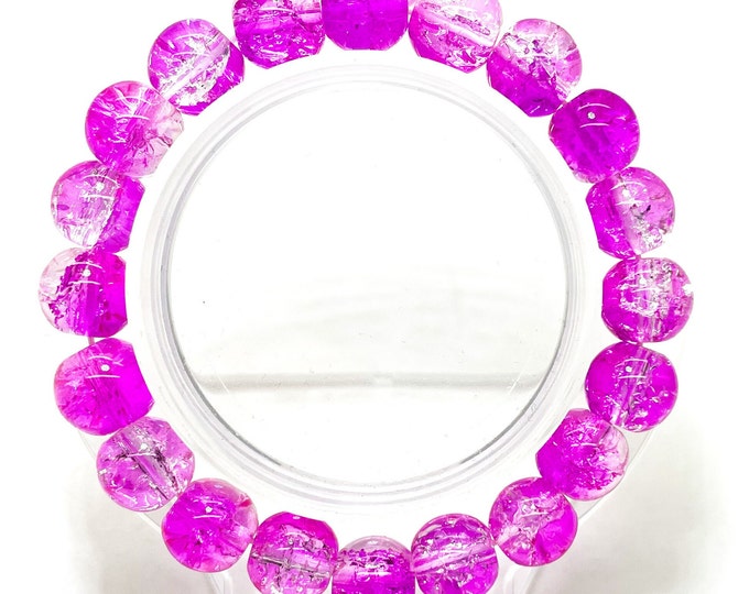 Crackle Quartz Handmade Cracked Crystal 10mm Polished Smooth Gemstone Bracelet (Purple Clear) - PGB238E