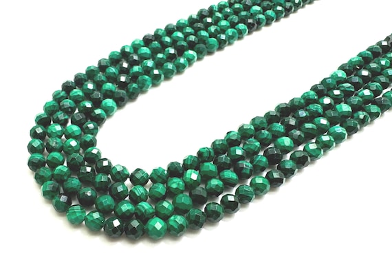 Natural AAA Green Malachite Faceted Round 4mm Gemstone Beads - RNF09