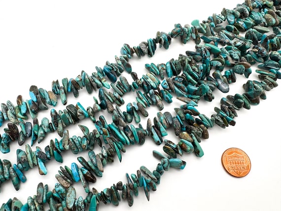 Natural Hubei Turquoise Elongated Chip Flakes, Freeform Spike Stick Beads, Dark Teal Blue Matrix Raw Nugget Gemstone Strands PGS372-12