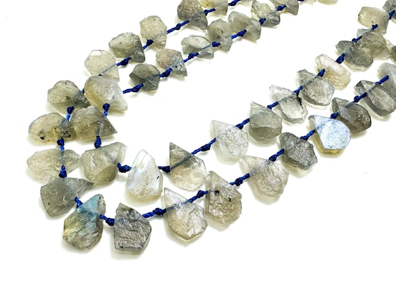 Natural Gray Labradorite Teardrop Pear Rough Flat Gemstone Beads - PGS172