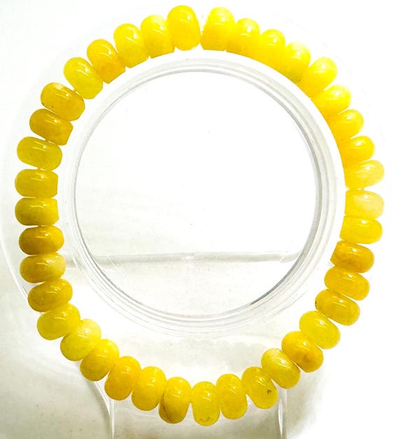 Yellow Lemon Jade 8mm Rondelle Gemstone Beads Stretch Elastic Cord Handmade Beaded Bracelet Accessories - PGBRD35