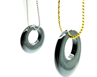 Black Dark Gray Non Magnetic Hematite Donut Round Oval Pendant For Necklace - PP67