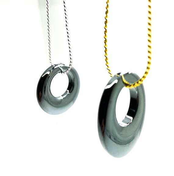 Pendant Only, Black Dark Gray Non Magnetic Hematite Donut Round Oval Pendant For Necklace - PP67
