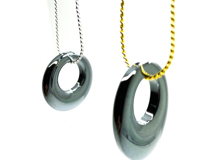 Black Dark Gray Non Magnetic Hematite Donut Round Oval Pendant For Necklace - PP67