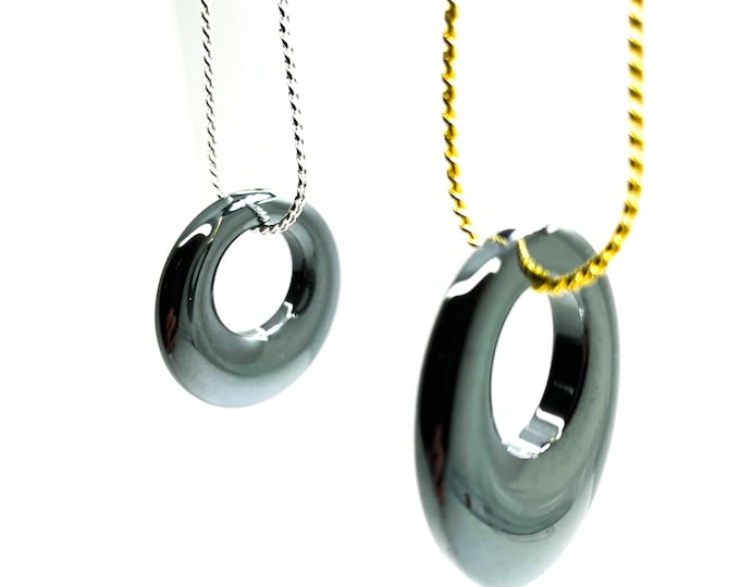 Pendant Only, Black Dark Gray Non Magnetic Hematite Donut Round Oval Pendant For Necklace - PP67