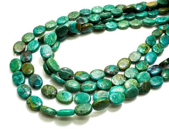 Natural Genuine Blue Turquoise Flat Oval Polished Smooth Gemstone Beads - PGS391C