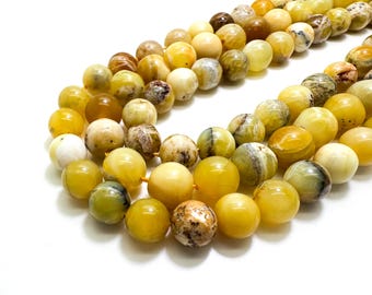 Yellow Opal Beads, Natural Yellow Opal Smooth Polisehd Round Gemstone Beads - (4mm 6mm 8mm 10mm 12mm) - PG131