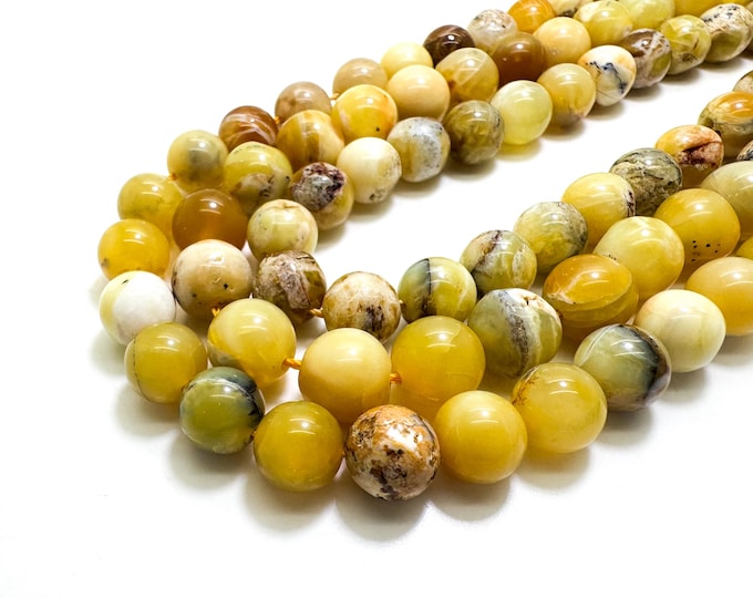 Yellow Opal Beads, Natural Yellow Opal Smooth Polisehd Round Gemstone Beads - (4mm 6mm 8mm 10mm 12mm) - PG131
