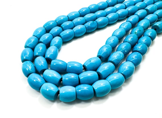 Blue Howlite Barrel Cylinder Tube Smooth Polished Gemstone Beads 10mm x 11mm - PGS212