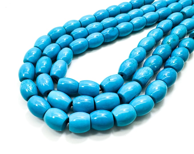 Blue Howlite Barrel Cylinder Tube Smooth Polished Gemstone Beads 10mm x 11mm - PGS212