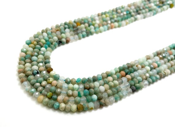 Blue Green Amazonite Hard Cut Faceted Rondelle Natural Gemstone Beads 3mm x 4mm - RDF35B