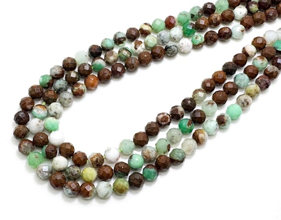 Natural Faceted Chrysoprase Beads: Green Gemstone, 7mm Full Strand - RNF114C