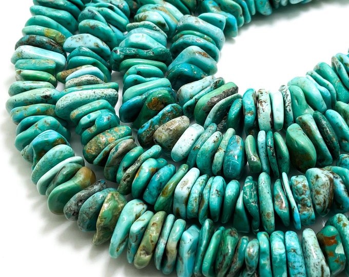 Natural Turquoise, Genuine Arizona Kingman Turquoise Smooth Rough Rondelle Nugget Chip Loose Gemstone Beads (Assorted Size) - PGS231