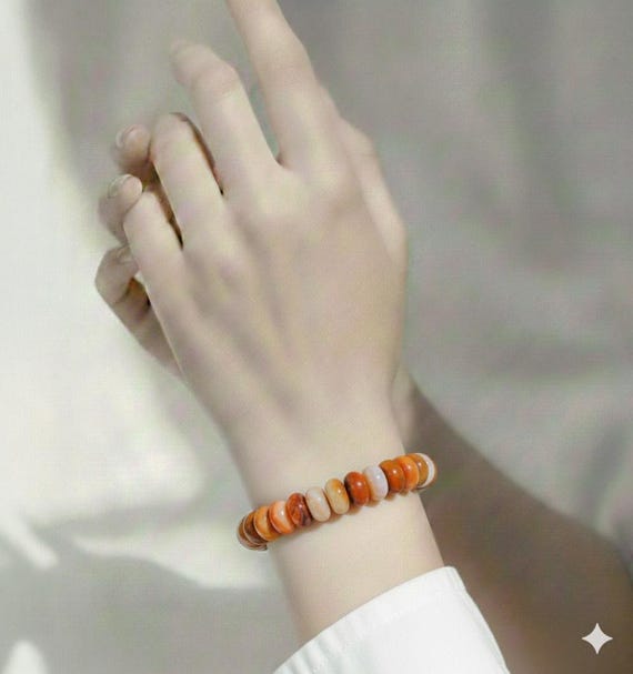 Handmade Orange Jade Rondelle Beaded Bracelet - 8mm