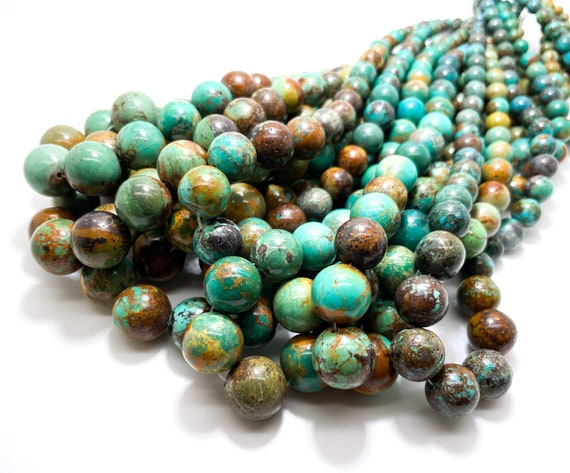 AAA Turquoise Beads, Genuine Natural Turquoise Polished Smooth Round Ball 4mm - 13mm Assorted Size Gemstone Rock Stone- PGS338
