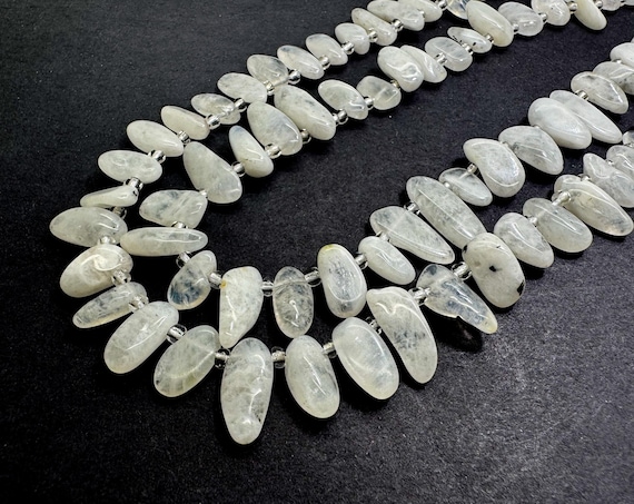 Natural White Moonstone Freeform Chip Irregular Slab Flat Shapes Stick Gemstone Beads - PGS214