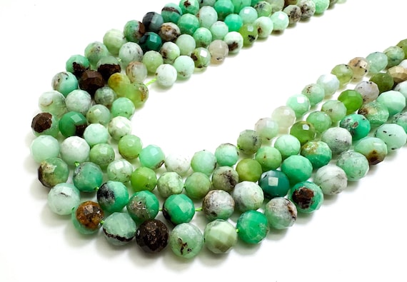 Natural Faceted Chrysoprase Beads: Grade AA Green Gemstone, 6mm 8mm Full Strand RNF114B