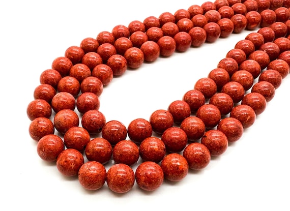 Red Grass Coral Gemstone Beads: Round Jewelry Making Supplies - PG27B