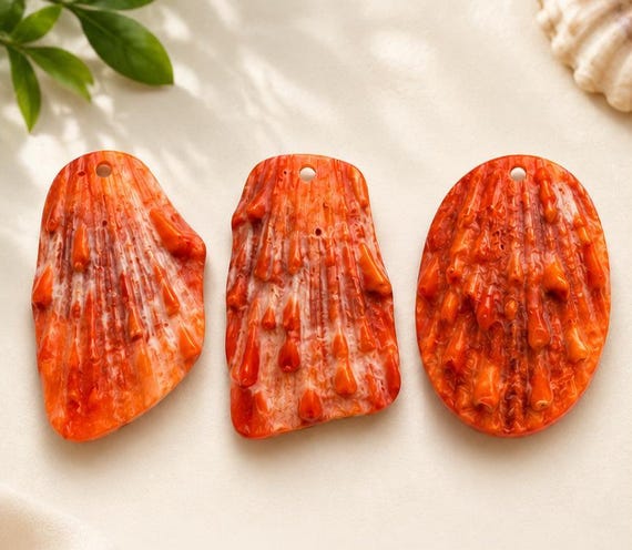 Natural Spiny Oyster Shell Pendant | Sunset Orange Red Shell | Unique Organic Texture | Sea of Cortez Jewelry Supply Large 40-60mm SO41