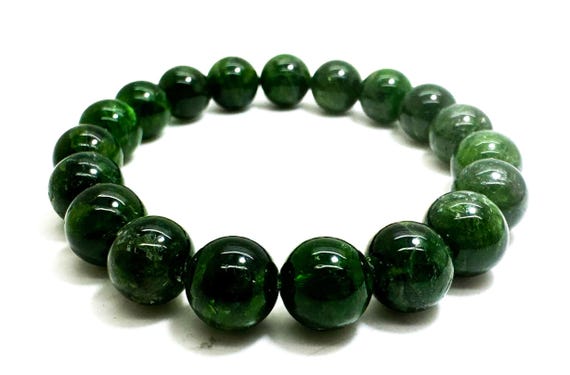 Real Genuine Natural Chrome Diopside Green Smooth Polished Gemstone Handmade Beaded Bracelet - PGB245