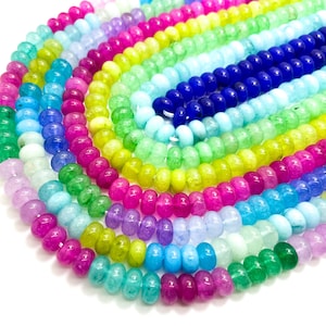Rainbow Jade, Green Blue Pink Purple Jade Polished 4mm x 6mm 5mm x 8mm Rondelle Gemstone Beads - RD22