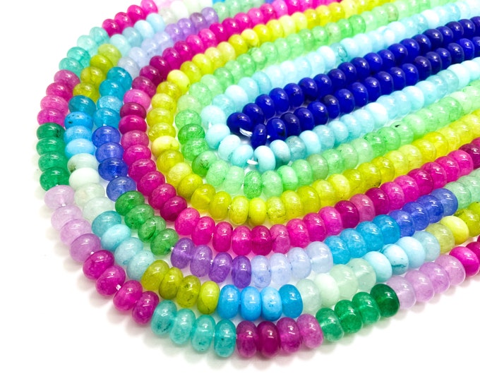 Rainbow Jade, Green Blue Pink Purple Jade Polished 4mm x 6mm 5mm x 8mm Rondelle Gemstone Beads - RD22