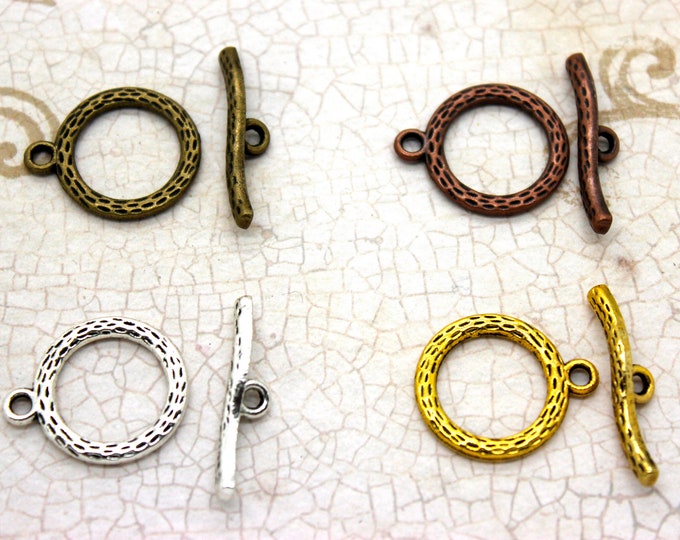 Bulk 10pcs 18mm x 22mm Round Shape Antiqued Toggle Clasps, Jump Ring, Necklace Clasp, Bracelet Clasp, Connectors, Jewelry Supplies