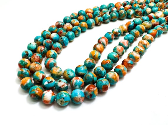 Genuine Rare Natural Blue Turquoise Spiny Oyster Round Beads 15.5” Strand Healing Stone Beads for Jewelry Making Bracelets Necklaces RN210G