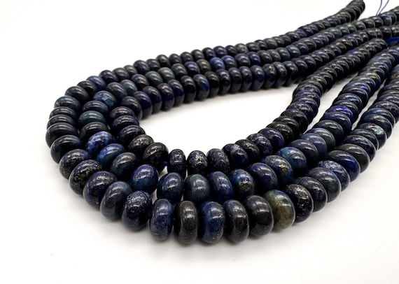 Genuine Lapis Lazuli, Natural Dark Blue Lapis Smooth Rondelle Round Gemstone Beads - RD04A