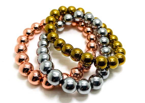 Roes Gold Silver Hematite Chakra Attraction Bead Elastic Cord Handmade Beaded Bracelet for Men & Women Bracelet - PGB133B