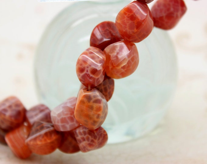 Fire Agate, Natural Fire Agate Smooth Oval Puffed Twisted Loose Gemstone Beads - PG176