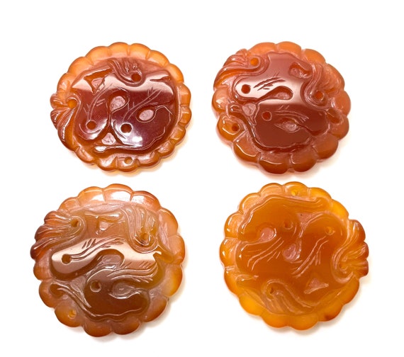 Natural Carnelian Pendant, 1pc Flat Round Shape Maple Carnelian Pendant with 1mm Hole - PP65