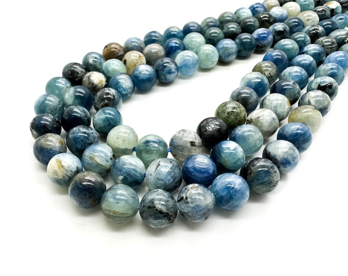 Natural Blue Kyanite Polished Smooth Round Sphere Ball Gemstone Beads - (6mm 8mm 10mm) - RN101