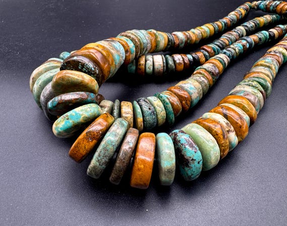 Natural Turquoise Rondelle Beads Extra Large Giant XL Untreated No Dye Color Enhanced Graduated Blue Green Matrix Gemstone 8-25mm