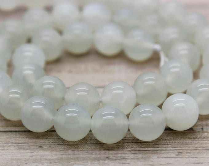 Natural Moonstone Beads, Gray Green Moonstone Smooth Polished Round Loose Gemstone Beads (4mm 6mm 8mm 10mm 12mm) - PG33