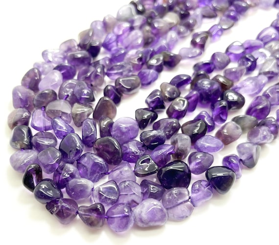 Purple Amethyst Beads, Natural Amethyst Polished Nugget Pebble Round Barrel Gemstone Beads - PG318B