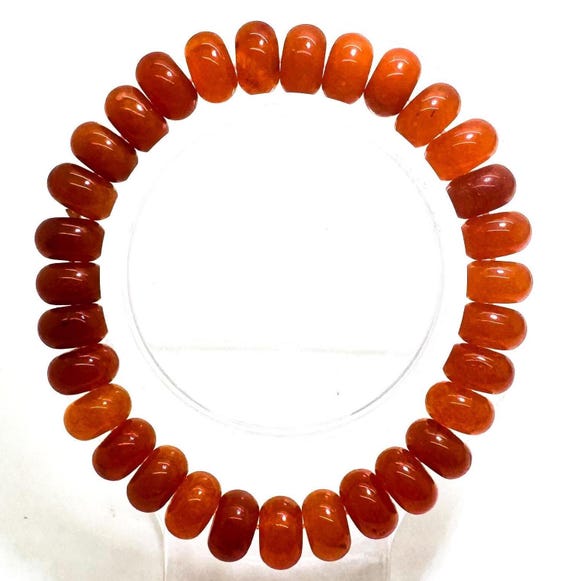 Orange Carnelian Agate Rondelle Beaded Bracelet - Handmade Elastic Cord