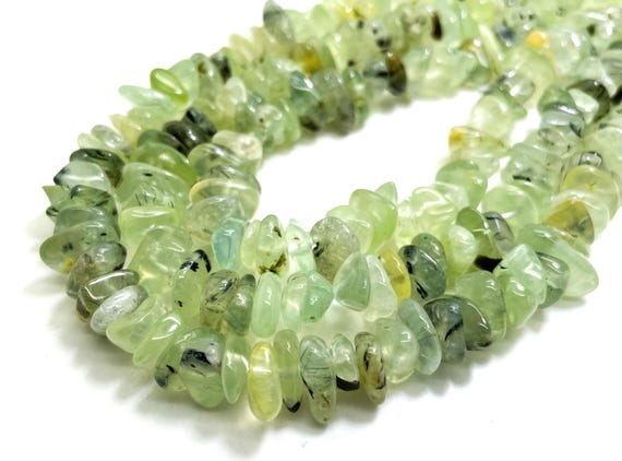 Natural Prehnite Beads, Green Prehnite Flat Chips Nugget Pebble Assorted Size Gemstone Beads - PG80