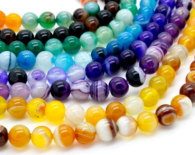 Natural Agate Transparent Smooth Round Sphere Ball 8mm Loose Gemstone Beads - (purple, green, brown, yellow, blue) Full Strand
