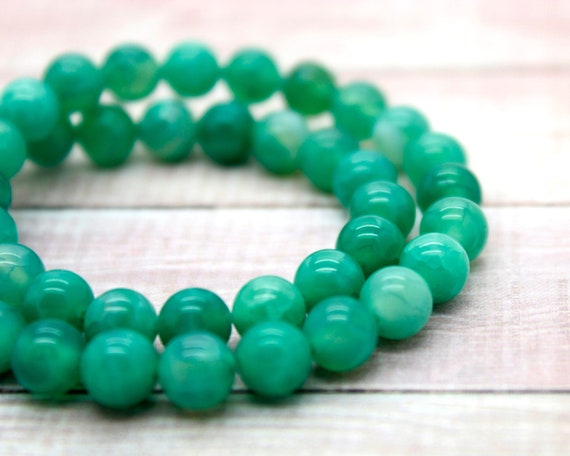 Natural Green Agate Beads, Natural Green Fire Agate Stone Smooth Polished Round Gemstone Beads (4mm 6mm 8mm 10mm 12mm) - PG24