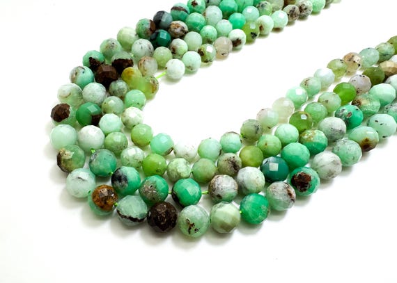 Natural Faceted Chrysoprase Beads: Grade AA Green Gemstone, 6mm 8mm Full Strand RNF114B