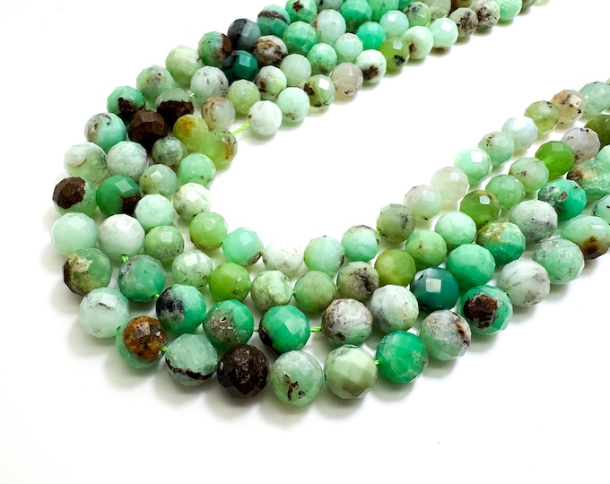 Natural Faceted Chrysoprase Beads – Grade A Green Chrysoprase Gemstone Round Beads 10mm – Full Strand for Jewelry Making - RNF114B