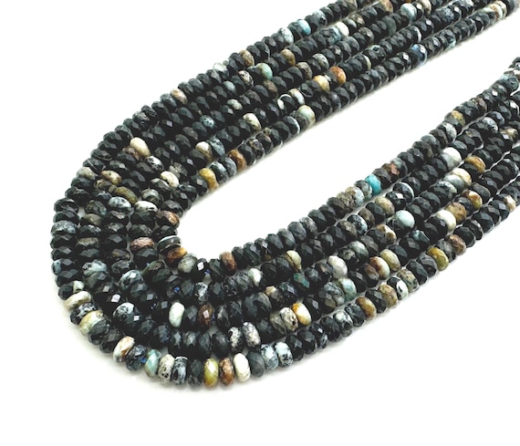 Natural African Turquoise Jasper Faceted Rondelle 2mm x 4mm Spacer Gemstone Beads - RDF111